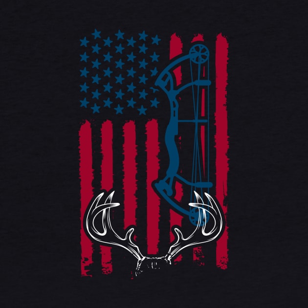 Bow Hunting Deer  american flag by Wintrly